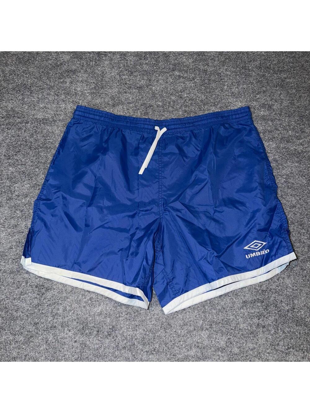 Umbro Blue Nylon Soccer Volley Shorts Mens LG Made in USA VTG Y2K 90s Rare
